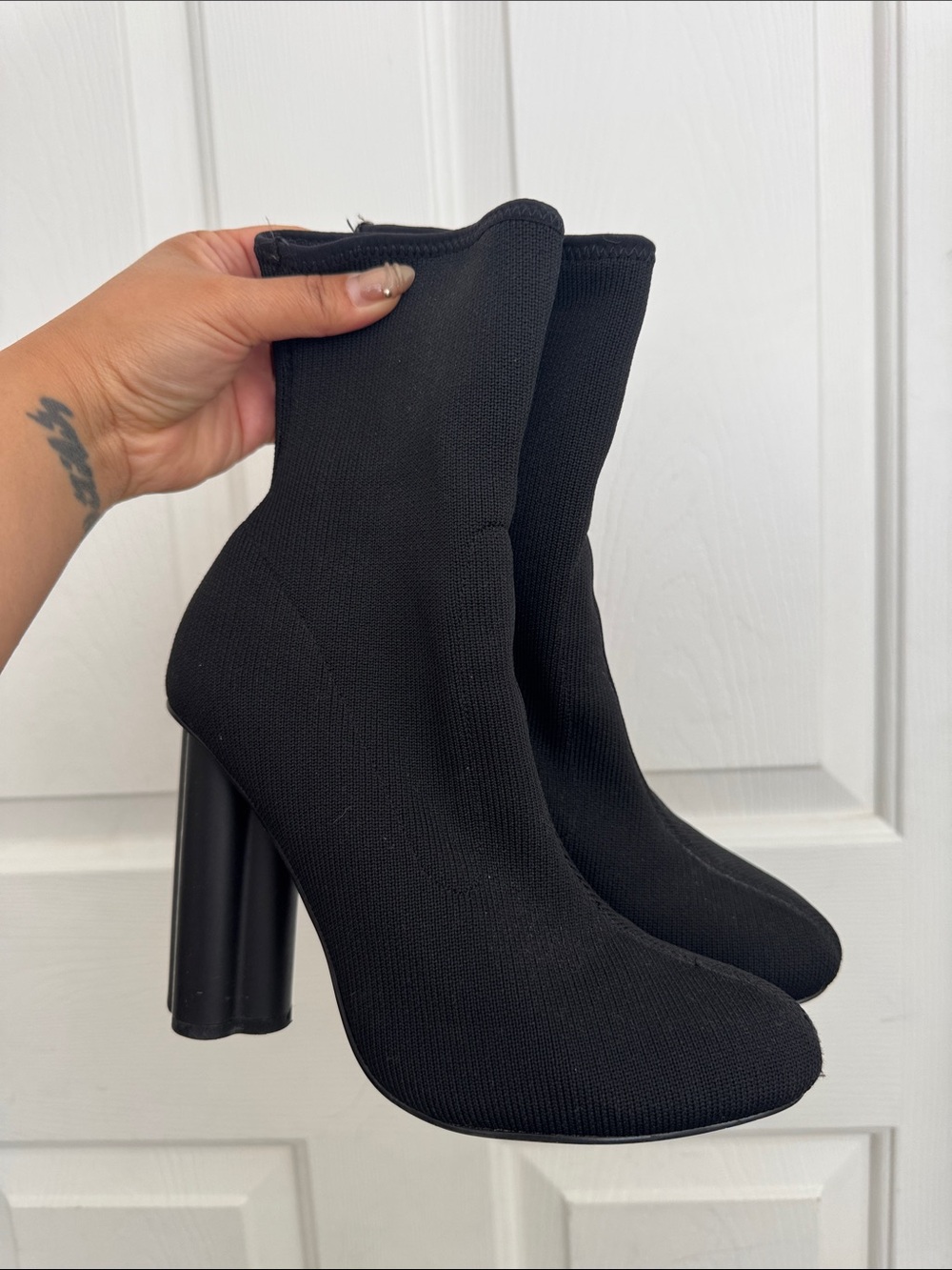 Black Stretch-Knit Sock Booties - Women